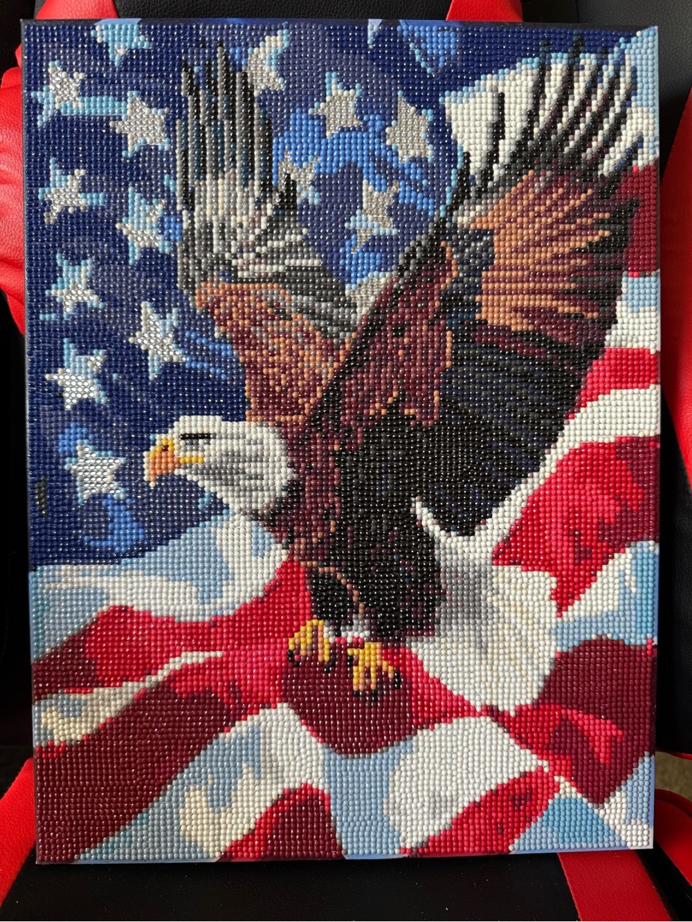 12x16in Patriotic Bald Eagle Diamond Art Framed Canvas - completed
